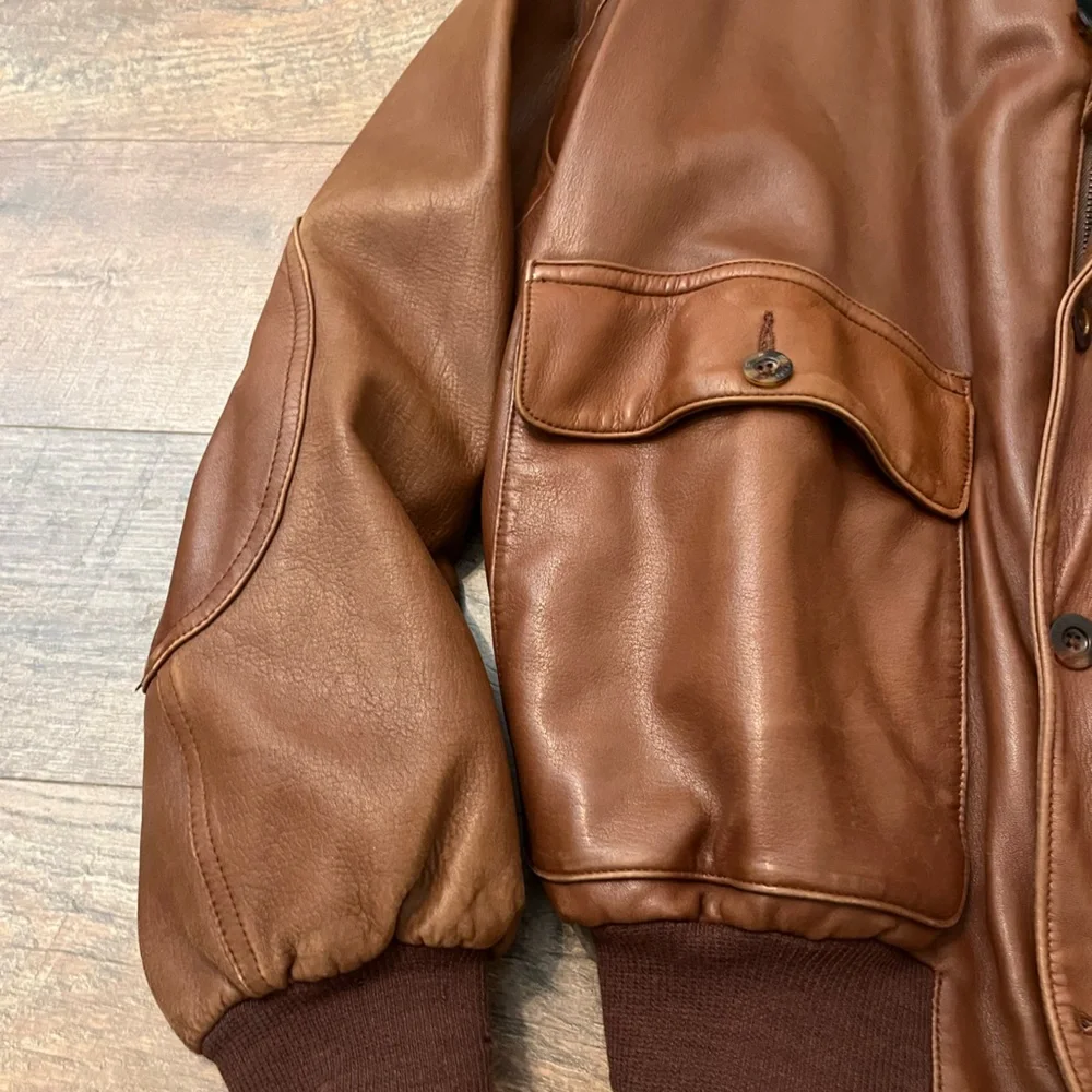 Faconnable Vintage Brown Leather Bomber Jacket - Picture 3 of 9